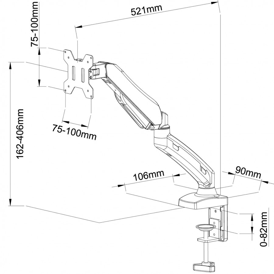 Gas Spring Monitor Arm Stand with Clamp and Mount